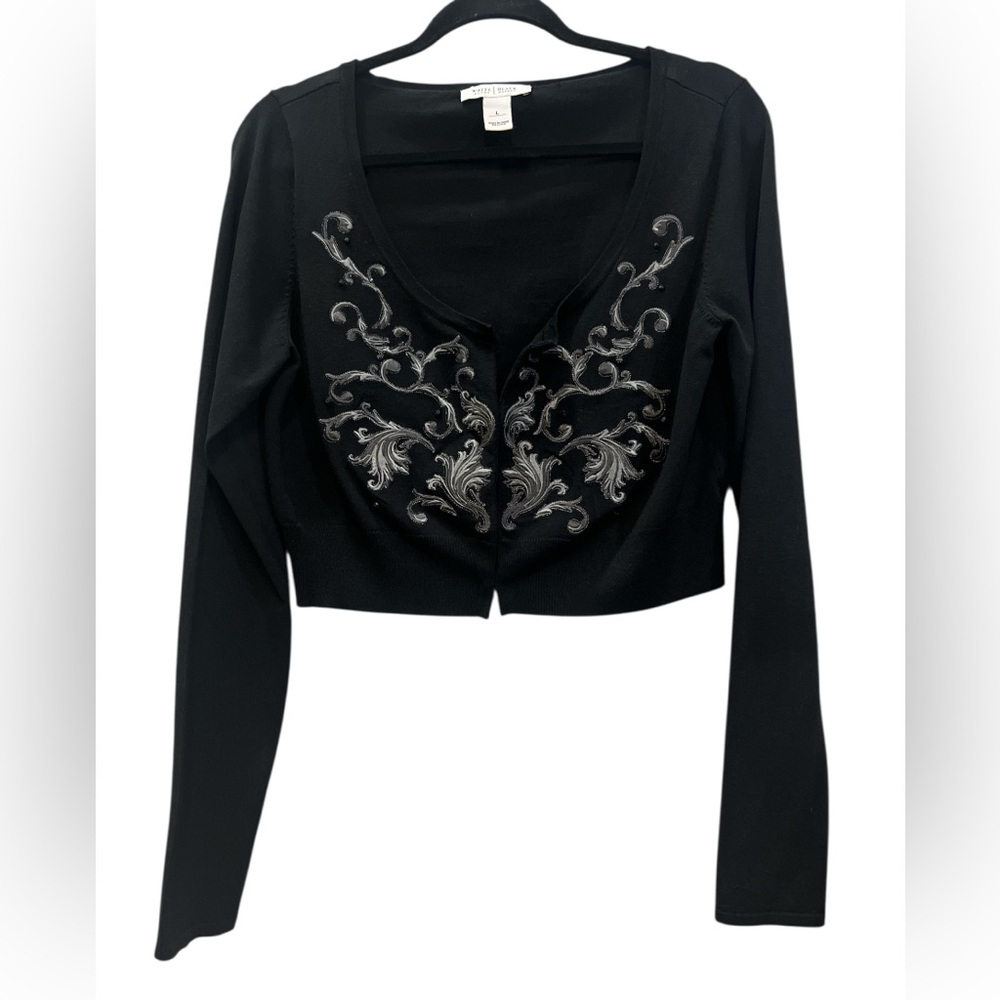 White House Black Market Black Embroidered Crop Top